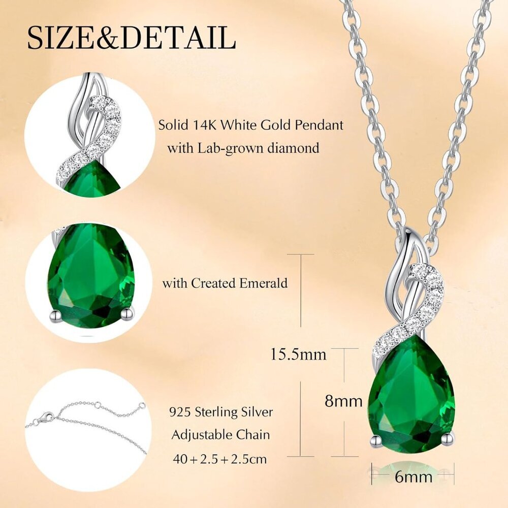 Hypoallergenic Emerald Pendant Necklace, Perfect Birthday Gift for Women - Picture 3 of 7